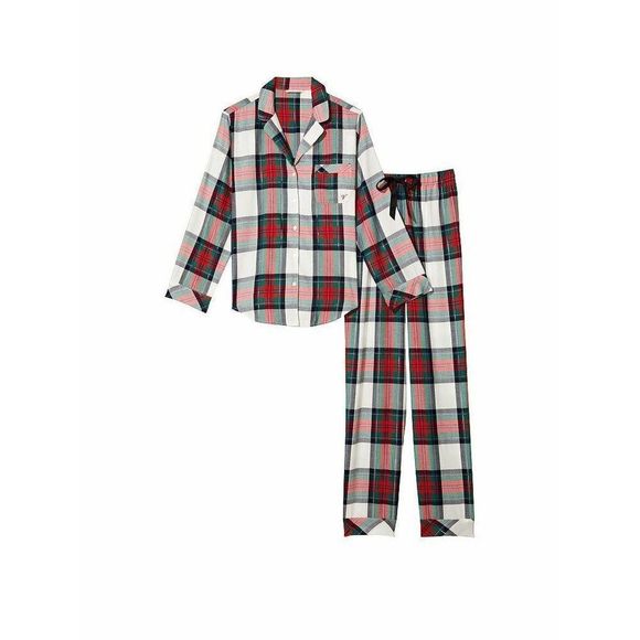 VICTORIA'S SECRET XS PJ SLEEPWEAR SET+BLANKET+BAG flannel red PLAID CHRISTMAS - Picture 2 of 6